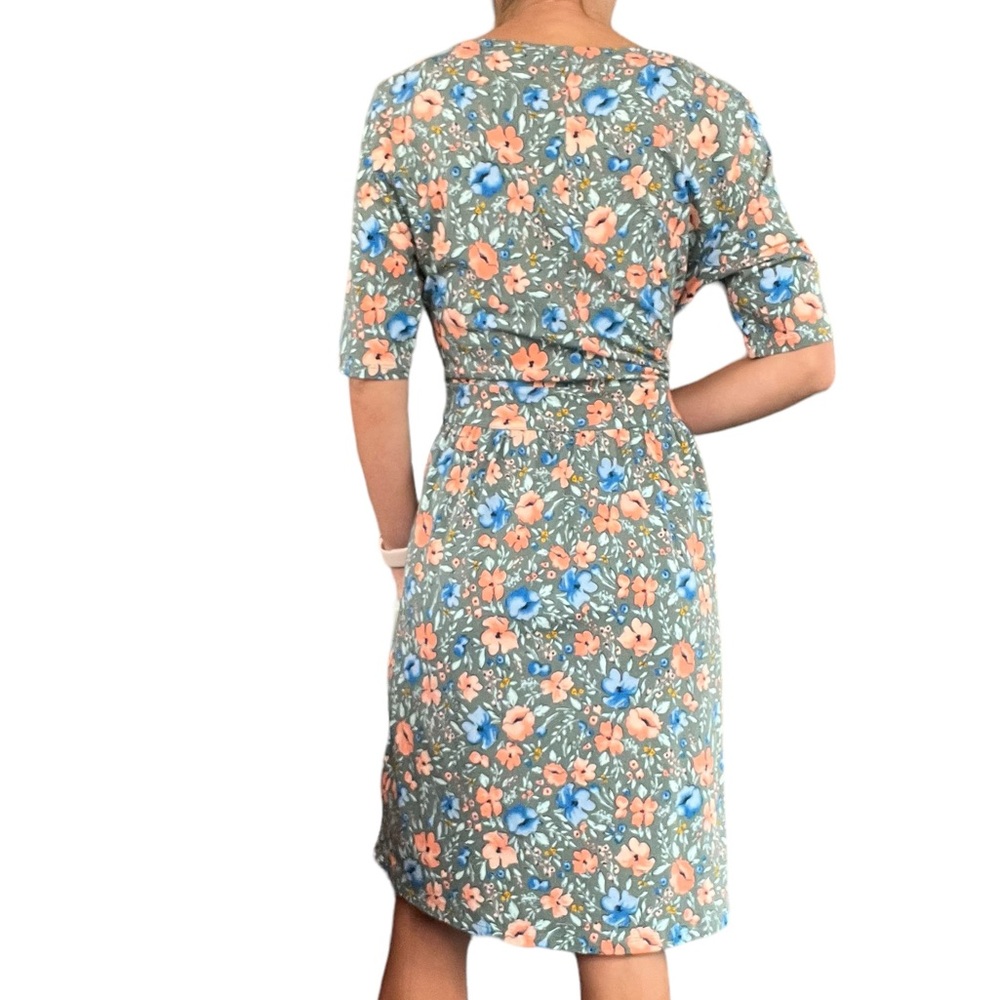Lands’ End Womens Medium Gray Blue Orange Floral Short Sleeve Midi T-shirt Dress - Picture 16 of 16